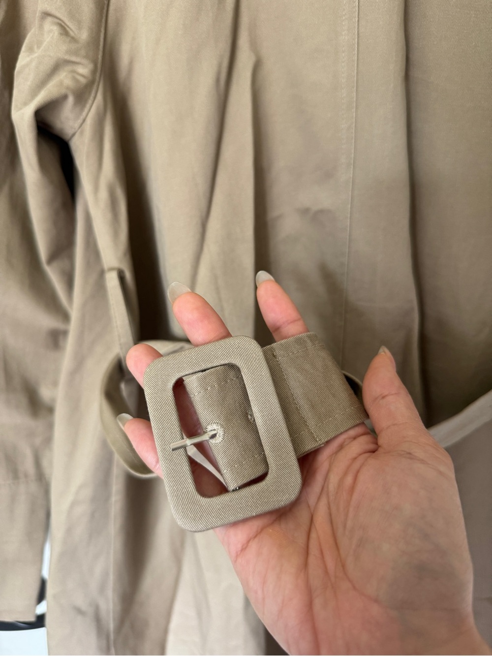 HEARTLOOM Khaki Single-Breasted Belted Trench Coat with Corduroy & Plaid Detail - Picture 12 of 12